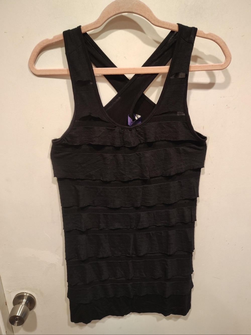 Miley Cyrus Max Azria NWT Black Cross Back Ruffle Tunic Top Sz L Y2K Party Event